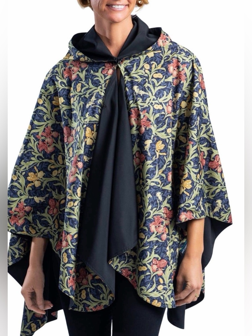 RAINCAPER "BLACK WILLIAM MORRIS FLOWERS" RAIN PONCHO-RAINCAP